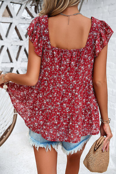 Printed Square Neck Cap Sleeve Blouse