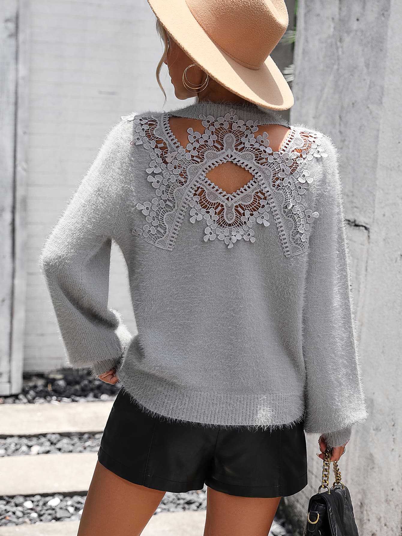 Lace Detail Cutout Long Sleeve Pullover Sweater