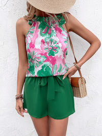 Floral Tied Round Neck Tank