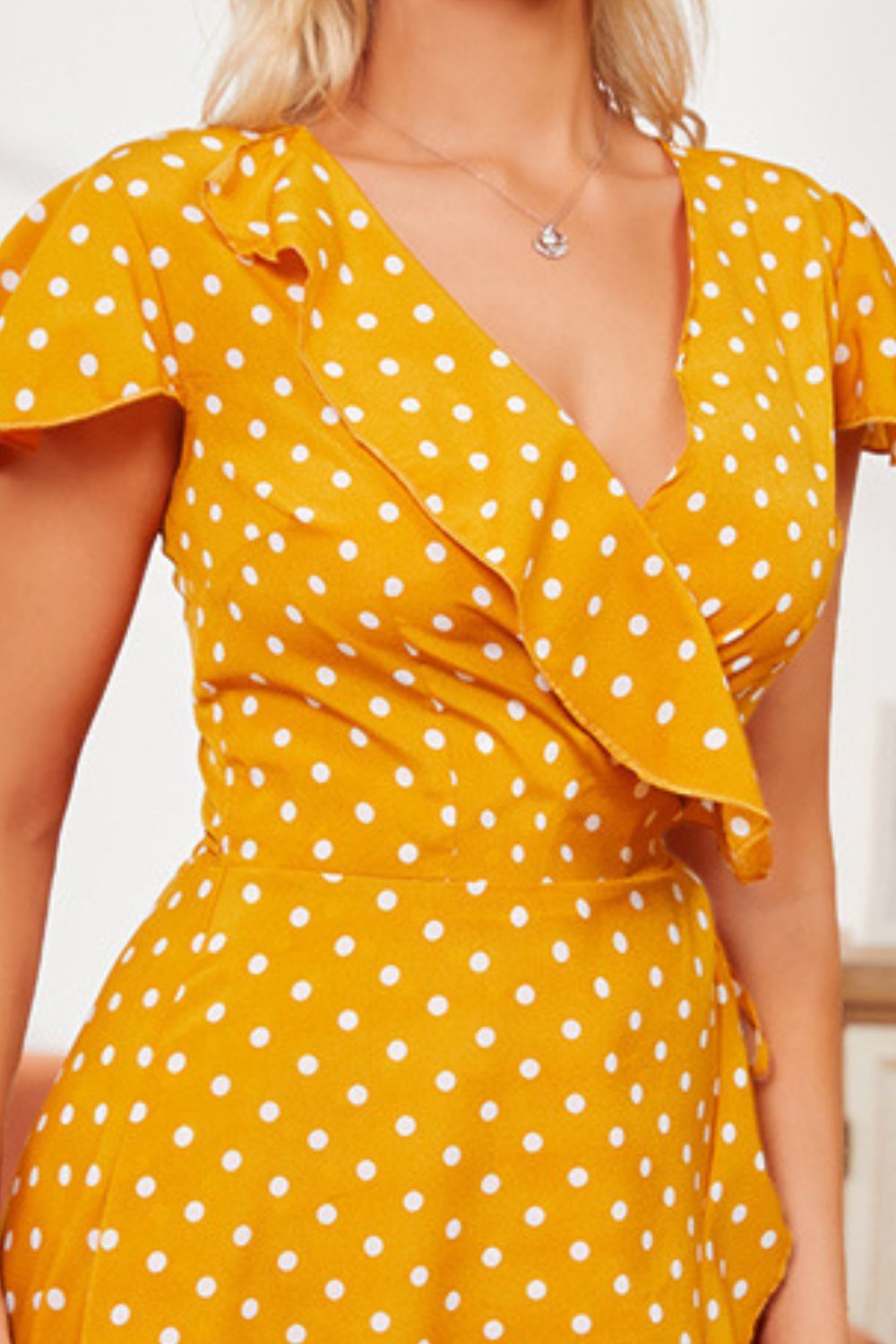 Polka Dot Ruffled Flutter Sleeve Dress