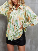 Printed Button Up Lantern Sleeve Shirt