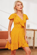 Polka Dot Ruffled Flutter Sleeve Dress