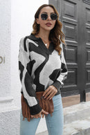 Two-Tone Johnny Collar Dropped Shoulder Pullover Sweater
