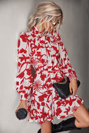 Floral Tie Neck Belted Puff Sleeve Dress