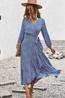 Floral Surplice Neck Long Sleeve Dress