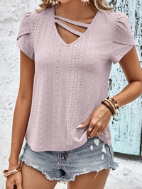 Strappy V-Neck Eyelet Top